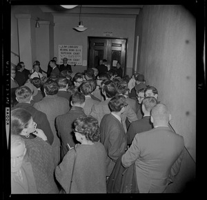 Large group gathered outside Court Room No. 5