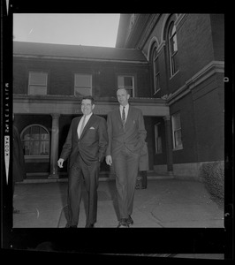 Assistant District Attorney Donald Conn and forensic psychiatrist Dr. Ames Robey in front of the courthouse