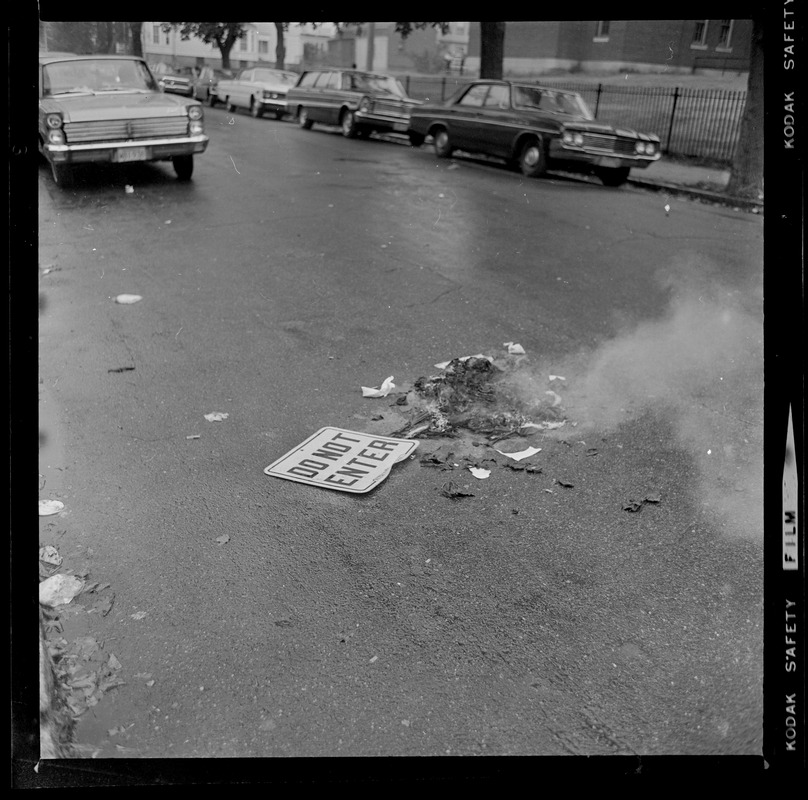 Remains of a ties burning as part of student demonstrations