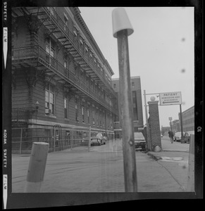 Unidentified hospital with the patient entrance sign