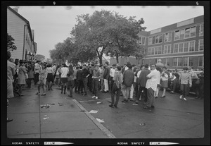 Students gathered in front of East Boston School