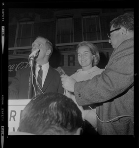 Kathryn White joins her mayoral candidate husband Kevin White at a campaign rally