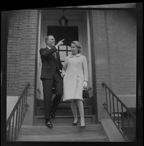 Mayor-Elect Kevin White and wife, Kathryn, leaving home