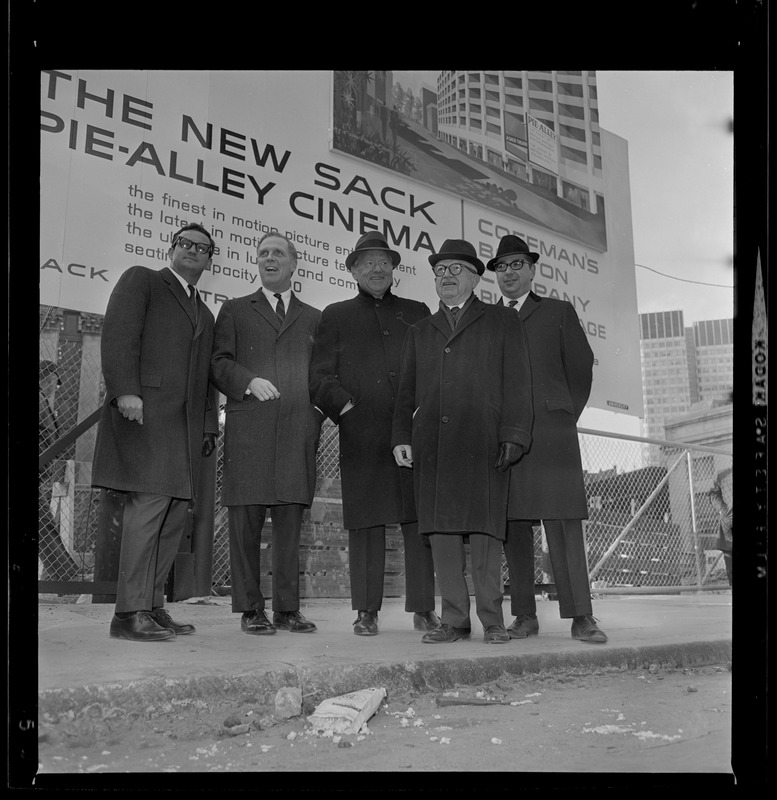 Mayor Kevin White, Ben Sack, Samuel Coffman, and others during ground breaking ceremony of Pie-Alley Cinema