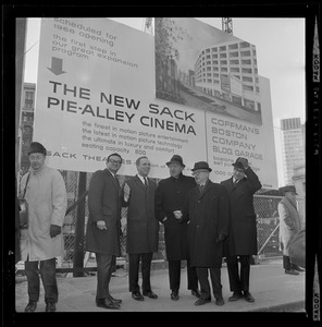 Mayor Kevin White, Ben Sack, Samuel Coffman, and others during ground breaking ceremony of Pie-Alley Cinema