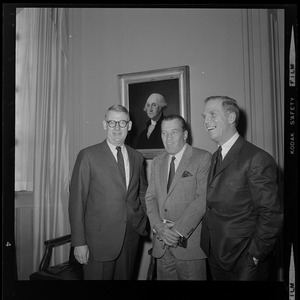 Mayor Kevin White with Ed Sullivan and another man in front of a George Washington portrait