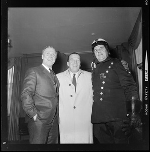 Mayor Kevin White, Ed Sullivan and a member of the Boston Police