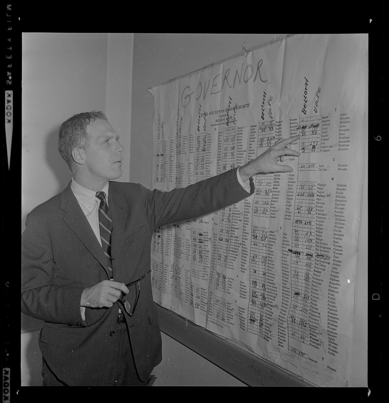 Secretary of State Kevin H. White looks over the Governor election tally