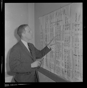 Secretary of State Kevin H. White looks over the Governor election tally