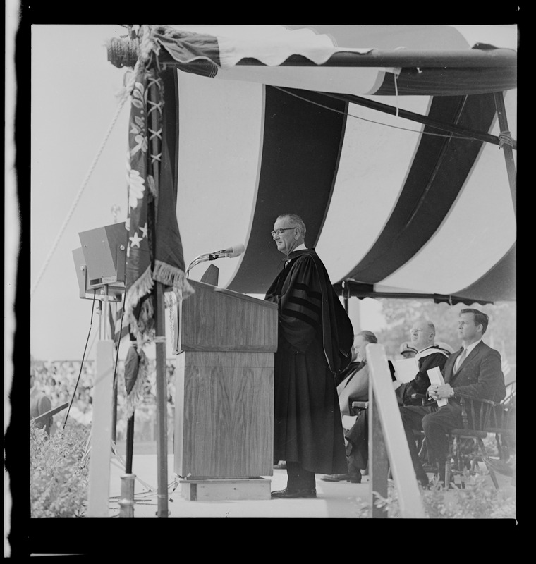 President Lyndon B. Johnson during Holy Cross commencement