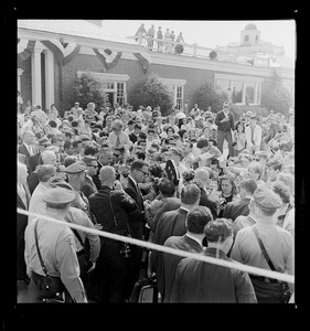 President Johnson met by crowds at Worcester Airport