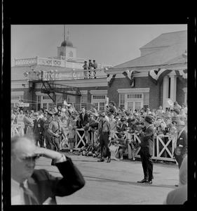 Crowds at Worcester Airport to greet President Johnson