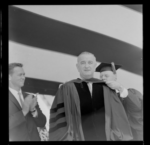President Johnson in gown at Holy Cross College commencement