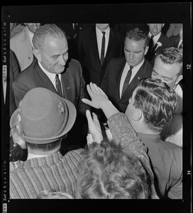 President Johnson meets with supporters