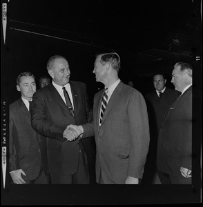 President Johnson and Governor Peabody shake hands