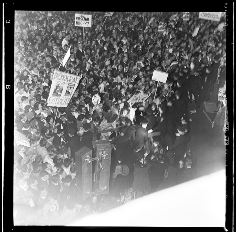 Bird's eye view of crowds in Post Office Square