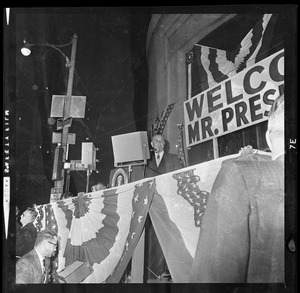President Johnson addresses the crowd in Post Office Square