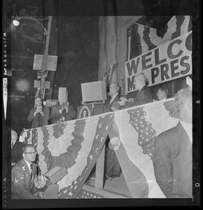 President Johnson on stage at Post Office Square