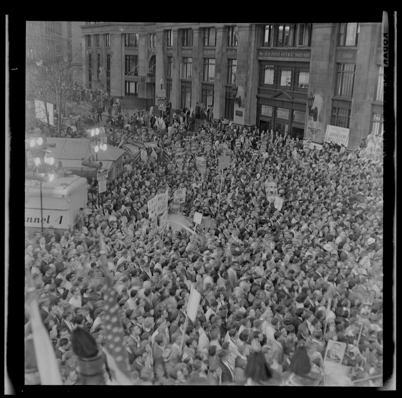 Bird's eye view of crowds in Post Office Square