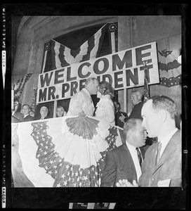 President Johnson greets Mrs. Kennedy on his arrival at Post Office Square