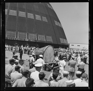 Crowd gathered around Gemini 9 at Weymouth Naval Air Station