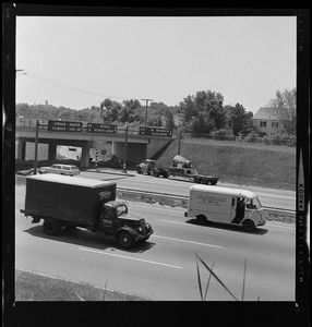 Truck with Gemini 9 exits the Massachusetts Pike to head to Weymouth Naval Air Station