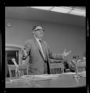 Man with glasses on, standing and addressing the committee