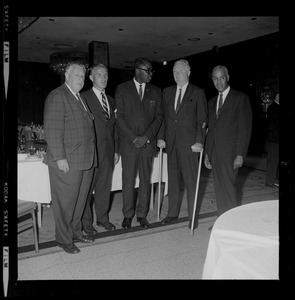 Group of five gentlemen at the NAACP convention including NAACP National President, Kivie Kaplan, far left, and Mayor John Collins and Roy Wilkins, far right