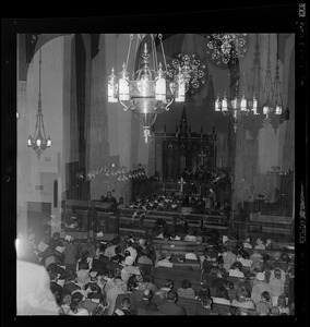 View of the concert setting from the balcony in Boston University chapel