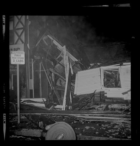Building destruction and debris after the fire raged at Blinstrub's Village nightclub