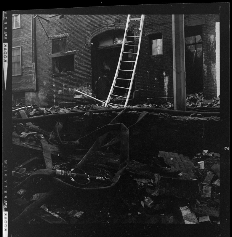 Debris after the fire caused a building to collapse