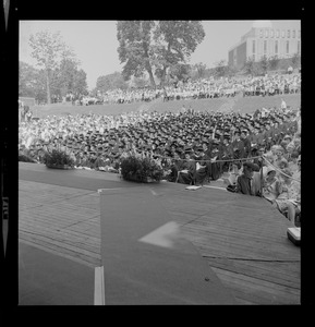 View of the crowd, from the stage, during commencement exercises at Brandeis University