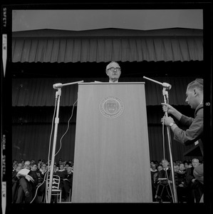 W. Averell Harriman speaking to the crowd at Brandeis commencement