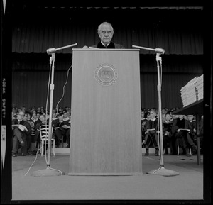 W. Averell Harriman speaking to the crowd at Brandeis commencement