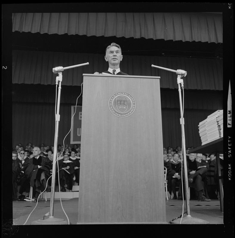 Harvard University professor Edwin O. Reischauer speaking to the crowd