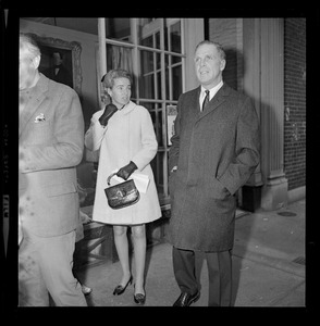 Kevin and Kathryn White waiting in line to vote at the Charles Street Meeting House