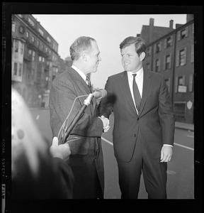 Mayor Kevin White shaking hands with Senator Edward Kennedy