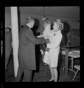 Mayor and Kathryn White with their son Christopher as they vote at the Charles Street Meeting House, Beacon Hill