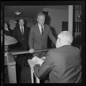 Mayor Kevin White checking in at his polling station