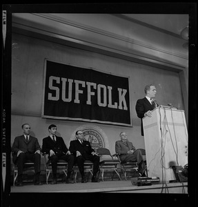 Mayor Kevin White addressing students at Suffolk University