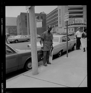 A Philadelphia NAACP member in the picket lines outside the 58th annual Boston convention