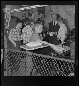 Mayor Kevin White talking with South Boston High School students