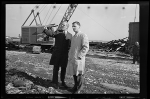 Mayor Kevin White with another man on the construction site at India Wharf