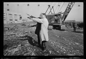 Mayor Kevin White with another man on the construction site at India Wharf