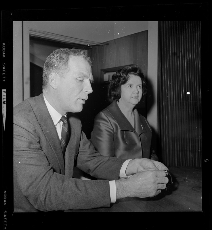 Sec. of State Kevin White, forefront, and Boston School Committee Woman Louise Day Hicks, are shown together for the first time since the Boston election