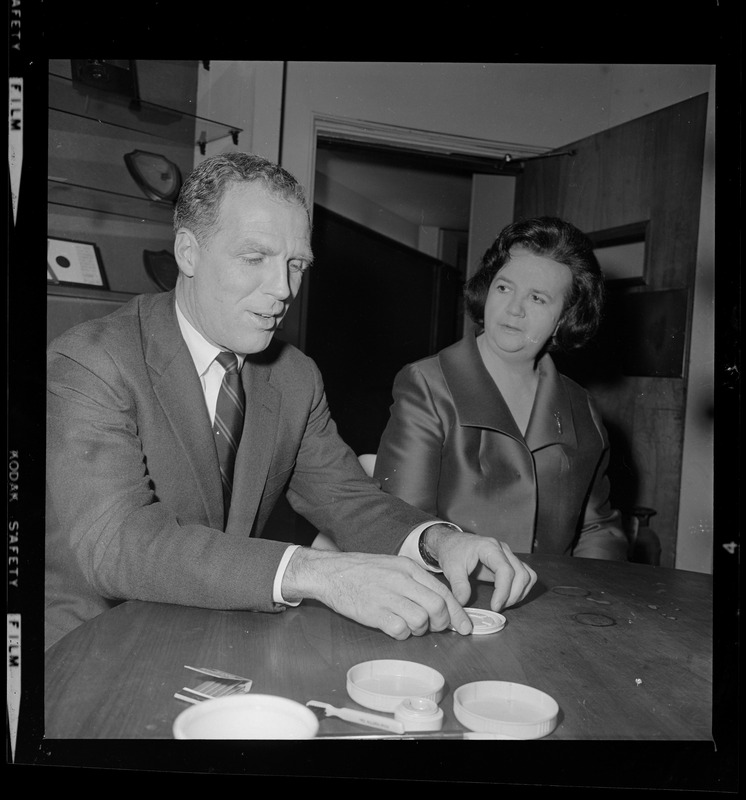 Sec. of State Kevin White, forefront, and Boston School Committee Woman Louise Day Hicks, are shown together for the first time since the Boston election