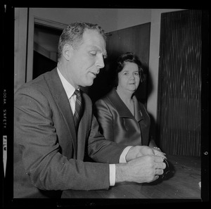 Sec. of State Kevin White, forefront, and Boston School Committee Woman Louise Day Hicks, are shown together for the first time since the Boston election