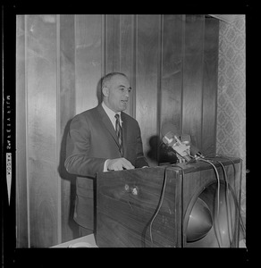 Francis X. Bellotti at a press conference charging Atty. Gen. Edward W. Brooke was guilty of a "complete disregard of justice"