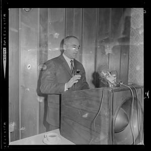 Francis X. Bellotti at a press conference charging Atty. Gen. Edward W. Brooke was guilty of a "complete disregard of justice"