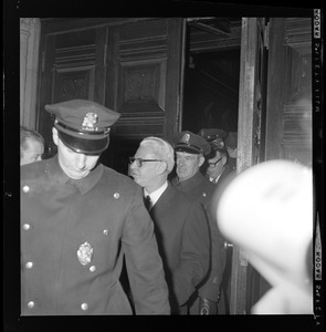 US Ambassador to the UN Arthur Goldberg arriving for a panel discussion at Harvard on Vietnam